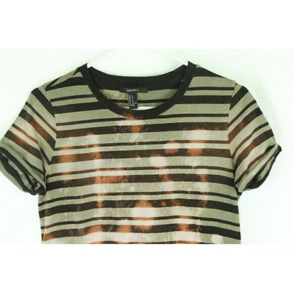 Forever 21 Top Camo Print Striped Short Sleeves Womens SMALL - Picture 2 of 4